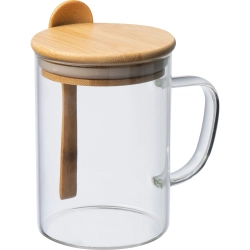 Sklenený hrnček s lyžičkou 420 ml