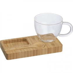 Tácka s lyžičkou a skleneným pohárom 150 ml