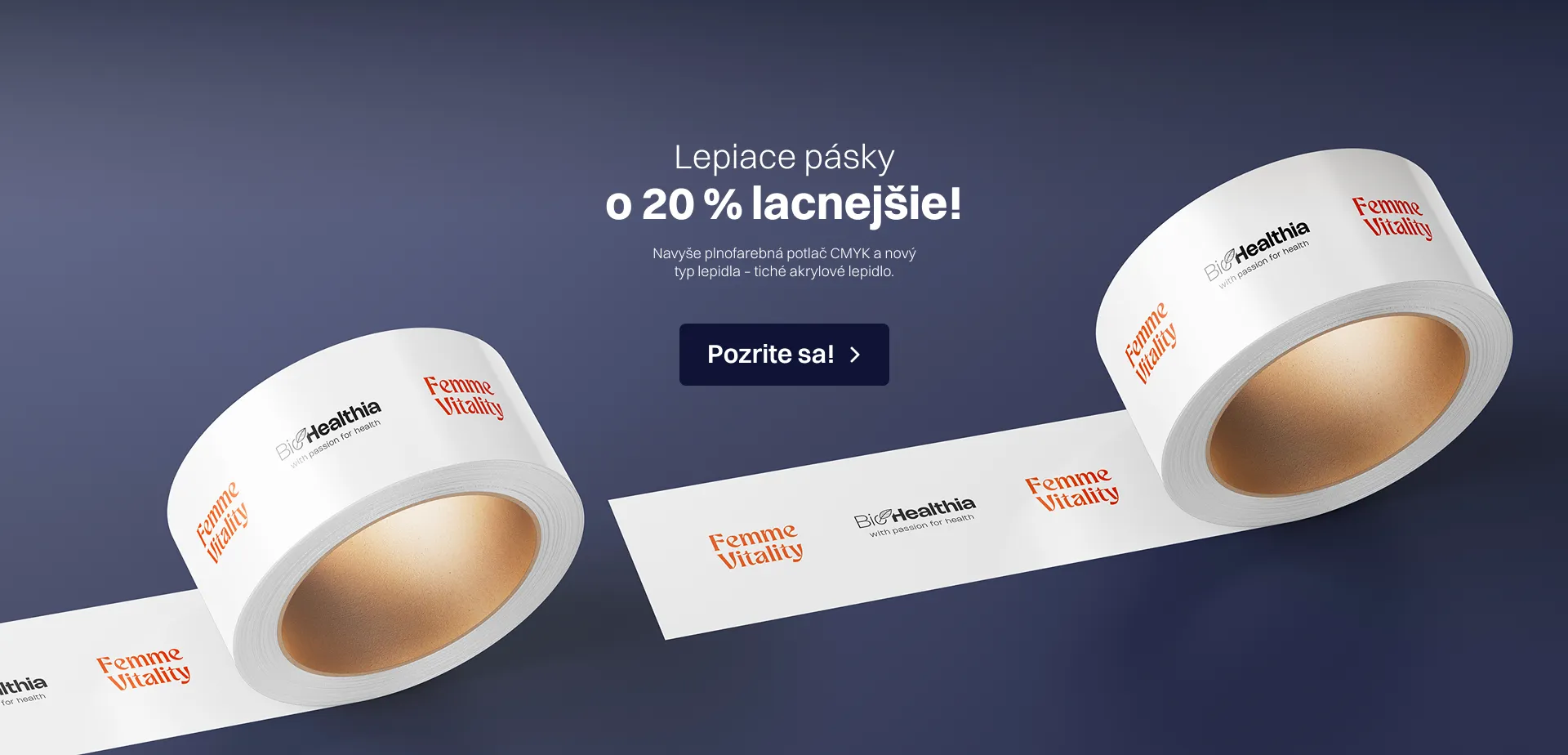 Samolepiace pásky s potlačou – zľava 20 %, plnofarebná tlač CMYK